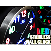3色LEDステンレスフレーム壁掛け時計